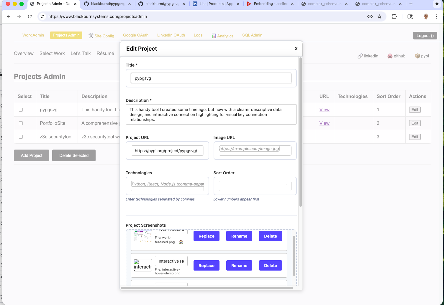Project editing interface showing inline content management and real-time updates